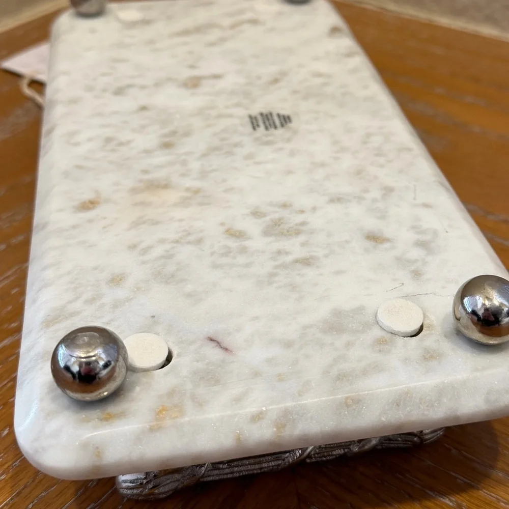 NWT Elegant Marble Bath Vanity Tray with Silver Handles - Made in India